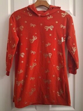 Holiday Time Girls Top/Dress Red And Gold Bows 7/8